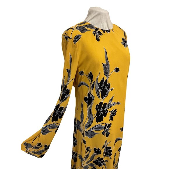 Favorite Daughter Buttercup Fleur Print Dress Yellow & Black Floral Long Sleeve - Picture 2 of 6